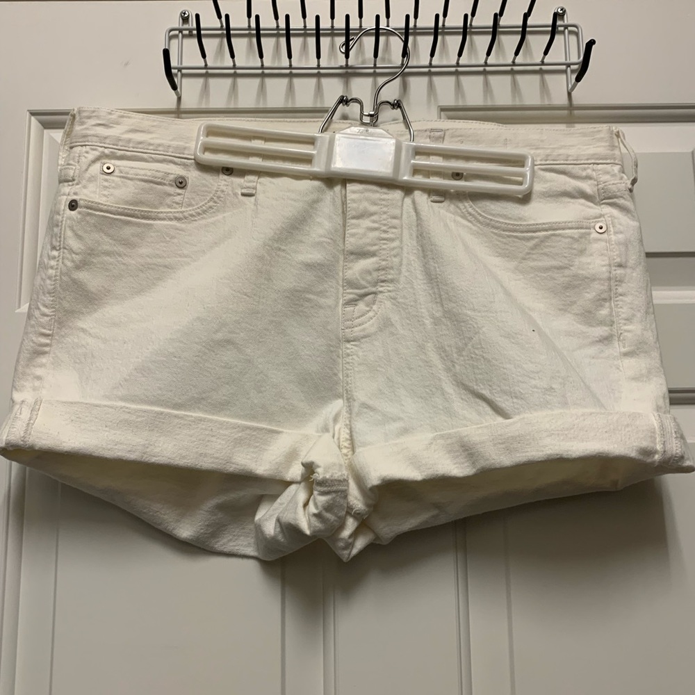 Madewell Button Fly White Denim Cuffed Shorts
